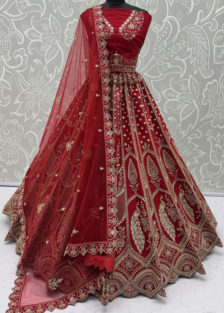 Buy Now Bridal Red Heavy Embroidered Designer Style Lehenga Choli Online in US, UK, Canada, France, Italy, Germany, Sweden, Denmark, UAE &amp; Worldwide at Empress.