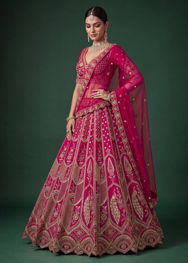 Buy Now Bridal Pink Heavy Embroidered Designer Style Lehenga Choli Online in US, UK, Canada, France, Italy, Germany, Sweden, Denmark, UAE &amp; Worldwide at Empress.
