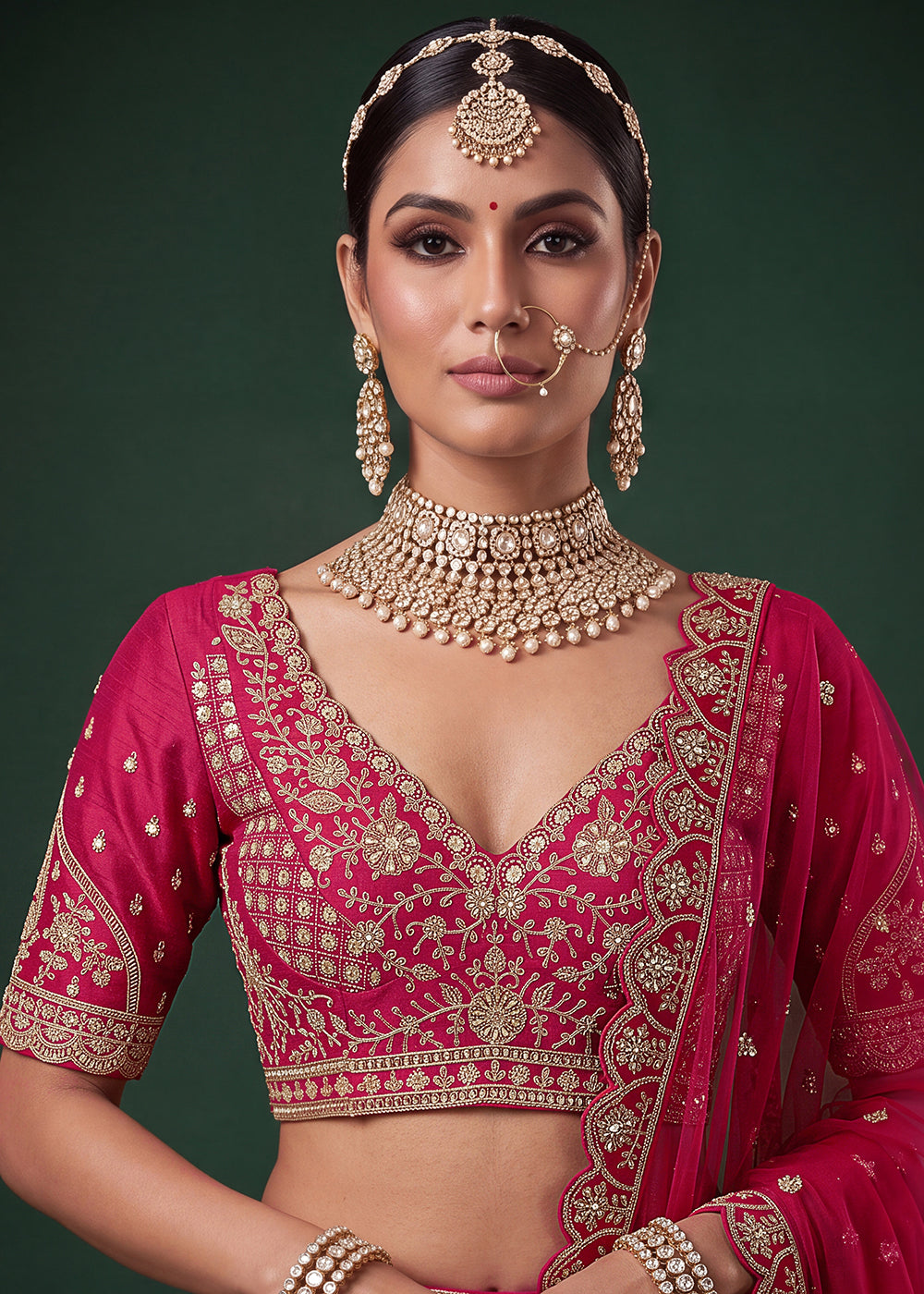 Buy Now Bridal Pink Heavy Embroidered Designer Style Lehenga Choli Online in US, UK, Canada, France, Italy, Germany, Sweden, Denmark, UAE &amp; Worldwide at Empress.