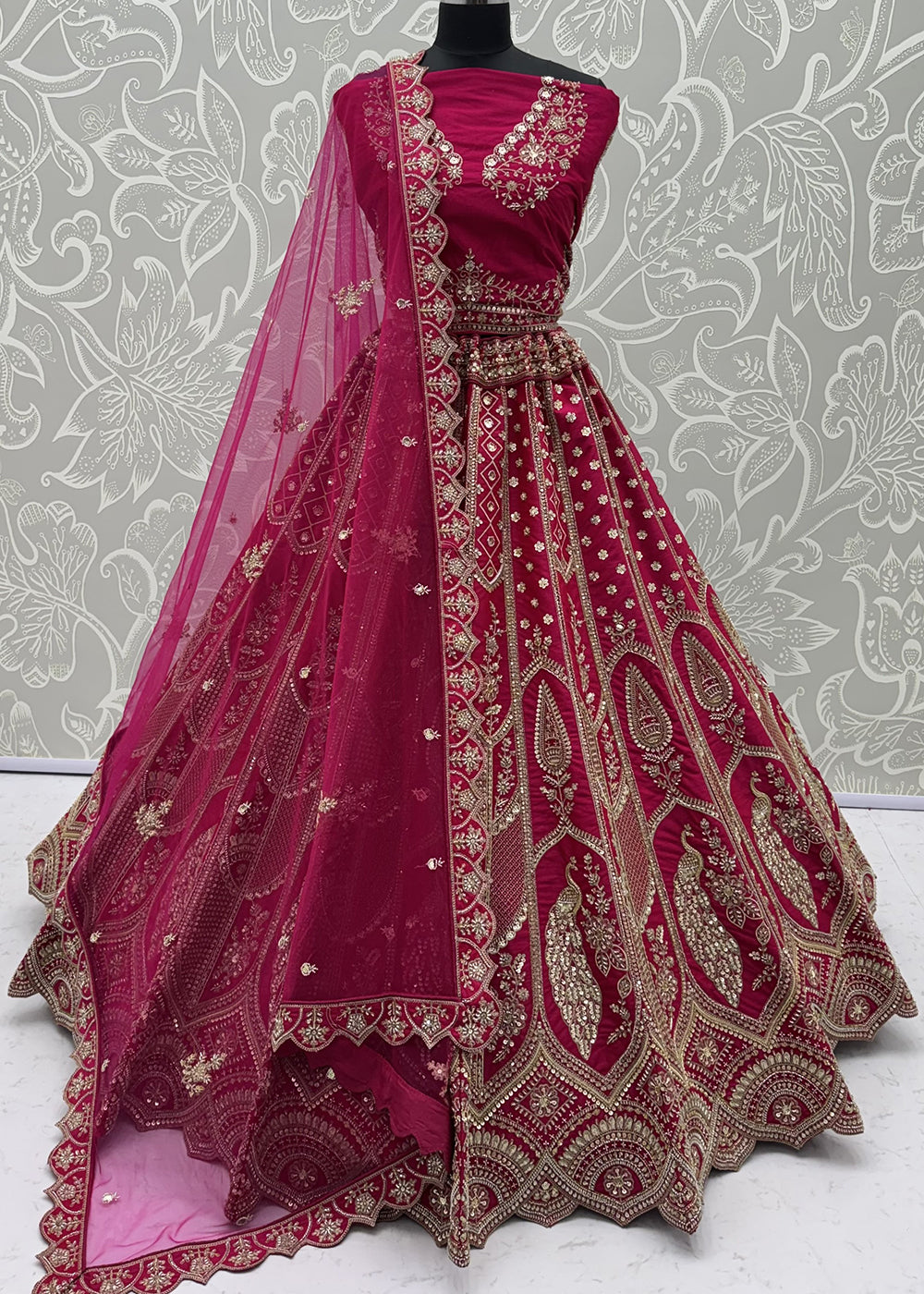 Buy Now Bridal Pink Heavy Embroidered Designer Style Lehenga Choli Online in US, UK, Canada, France, Italy, Germany, Sweden, Denmark, UAE &amp; Worldwide at Empress.
