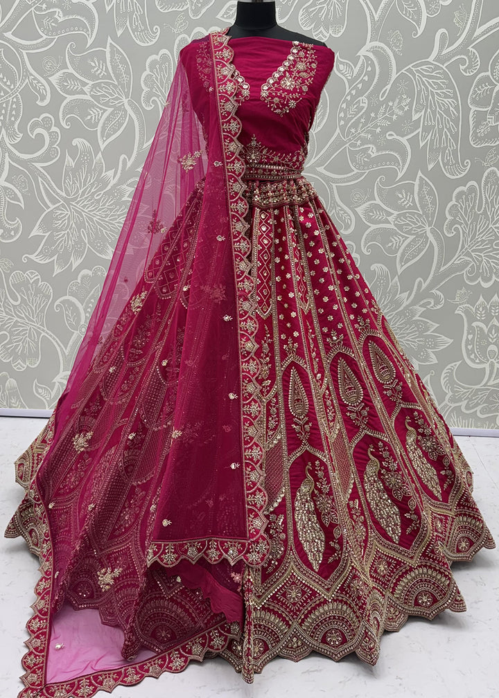 Buy Now Bridal Pink Heavy Embroidered Designer Style Lehenga Choli Online in US, UK, Canada, France, Italy, Germany, Sweden, Denmark, UAE &amp; Worldwide at Empress.