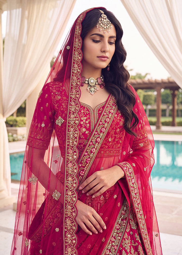 Buy Now Rani Pink Bridal Zari Embroidered Designer Lehenga Choli Online in US, UK, Canada, France, Italy, Germany, Sweden, Denmark, UAE &amp; Worldwide at Empress.
