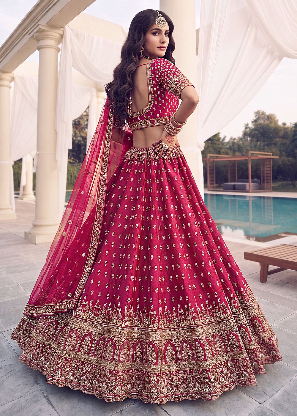 Buy Now Rani Pink Bridal Zari Embroidered Designer Lehenga Choli Online in US, UK, Canada, France, Italy, Germany, Sweden, Denmark, UAE &amp; Worldwide at Empress.
