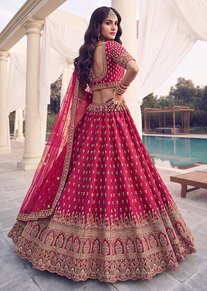 Buy Now Rani Pink Bridal Zari Embroidered Designer Lehenga Choli Online in US, UK, Canada, France, Italy, Germany, Sweden, Denmark, UAE &amp; Worldwide at Empress.