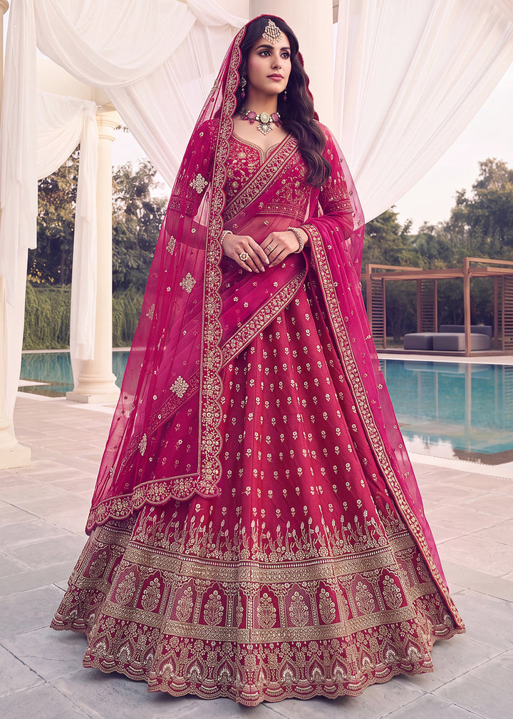 Buy Now Rani Pink Bridal Zari Embroidered Designer Lehenga Choli Online in US, UK, Canada, France, Italy, Germany, Sweden, Denmark, UAE &amp; Worldwide at Empress.