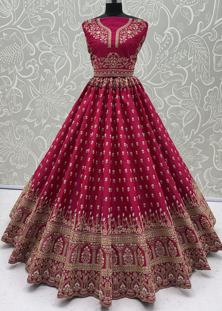 Buy Now Rani Pink Bridal Zari Embroidered Designer Lehenga Choli Online in US, UK, Canada, France, Italy, Germany, Sweden, Denmark, UAE &amp; Worldwide at Empress.