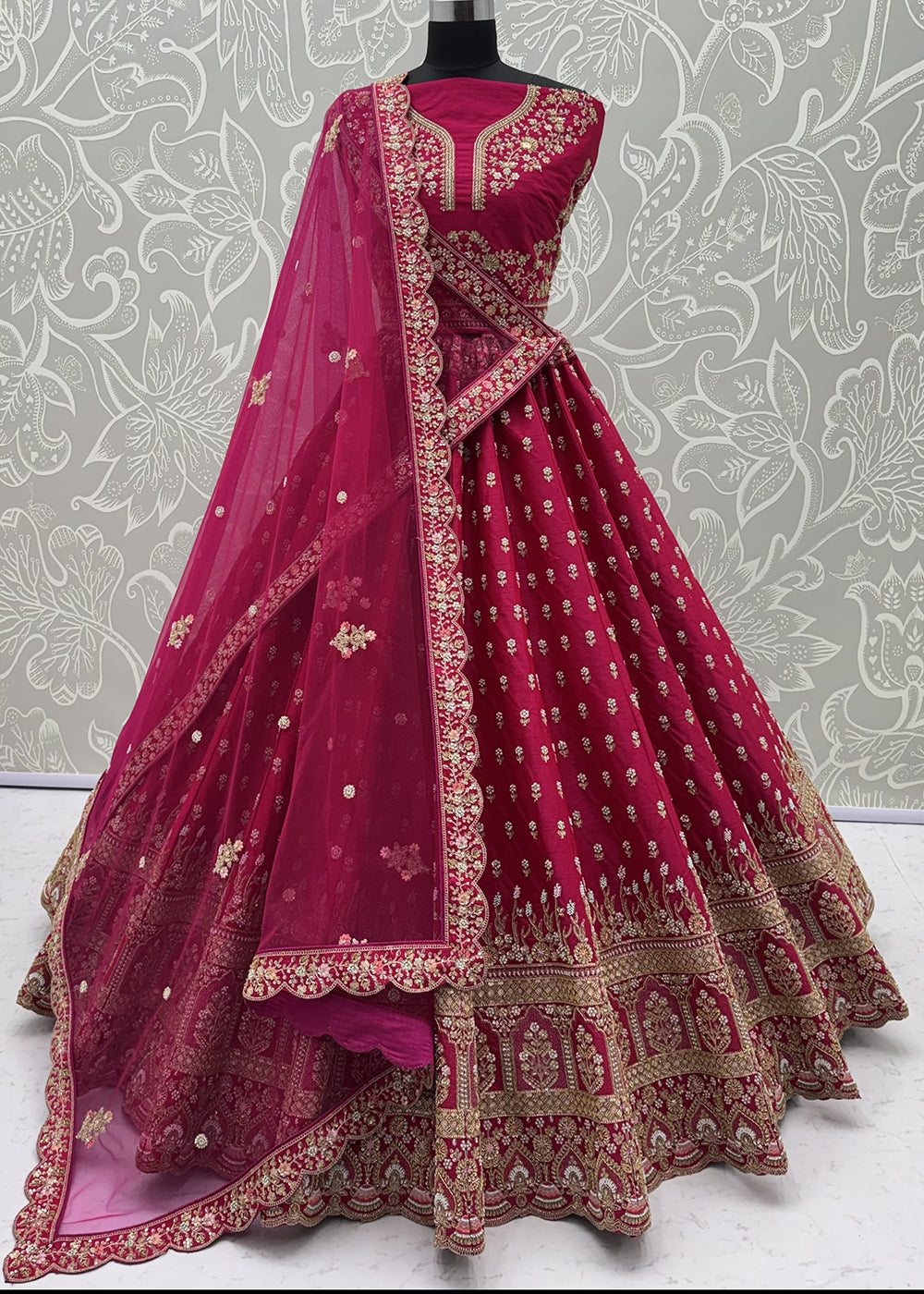Buy Now Rani Pink Bridal Zari Embroidered Designer Lehenga Choli Online in US, UK, Canada, France, Italy, Germany, Sweden, Denmark, UAE &amp; Worldwide at Empress.