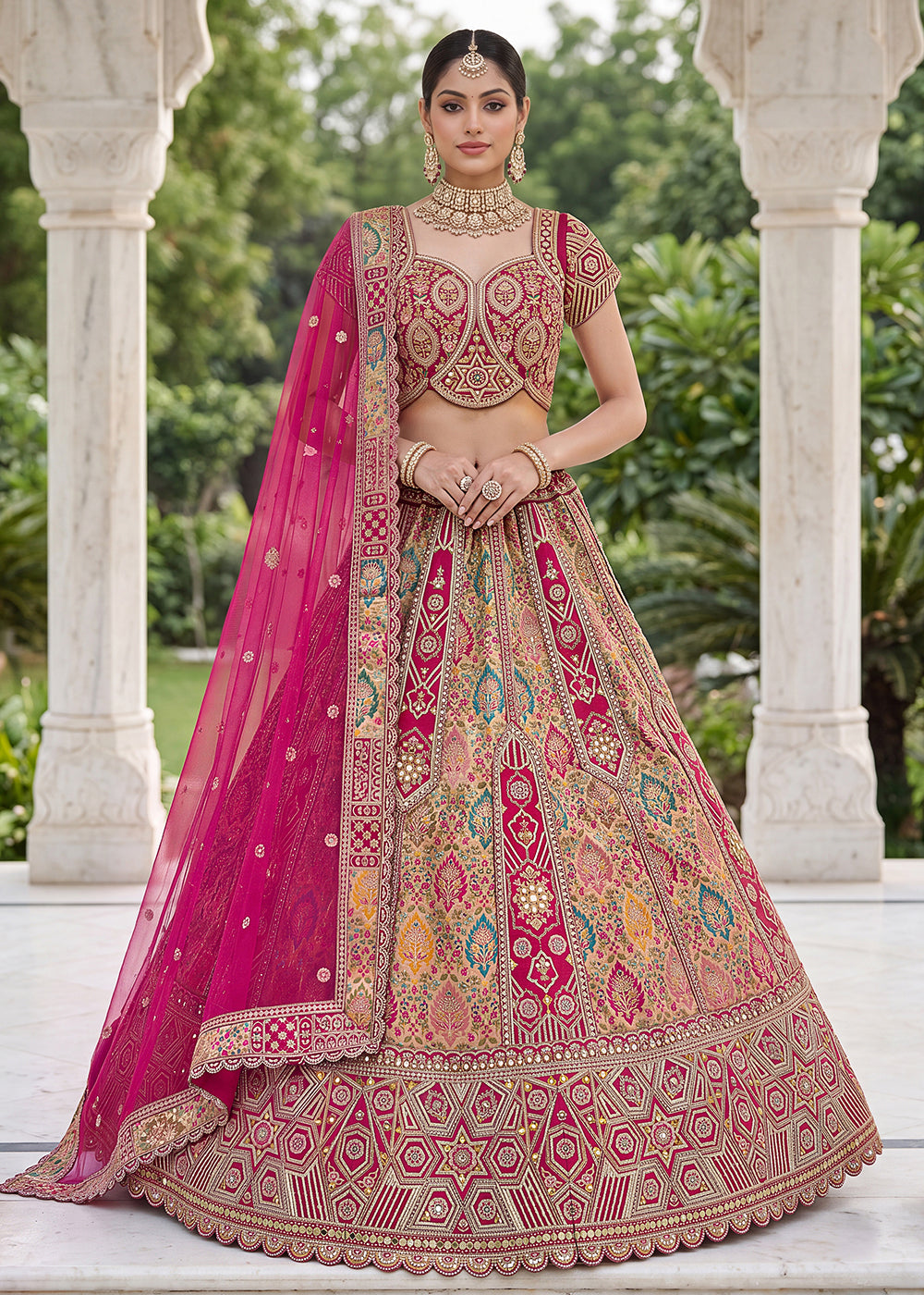 Buy Now Silk Multicolor Multi Threads & Heavy Designer Lehenga Choli Online in US, UK, Canada, France, Italy, Germany, Sweden, Denmark & Worldwide at Empress.