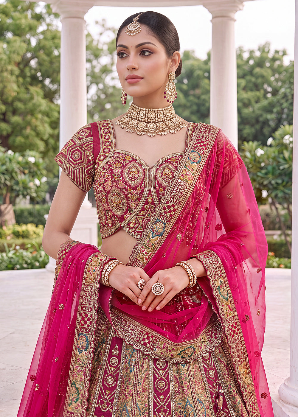 Buy Now Silk Multicolor Multi Threads & Heavy Designer Lehenga Choli Online in US, UK, Canada, France, Italy, Germany, Sweden, Denmark & Worldwide at Empress.