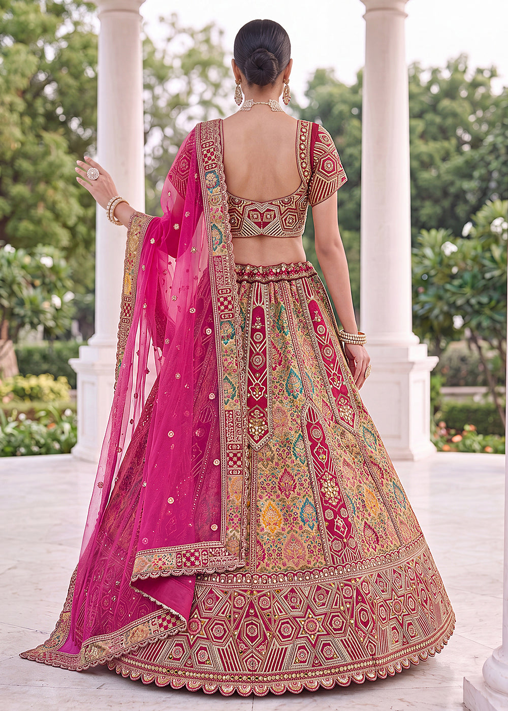 Buy Now Silk Multicolor Multi Threads &amp; Heavy Designer Lehenga Choli Online in US, UK, Canada, France, Italy, Germany, Sweden, Denmark &amp; Worldwide at Empress.