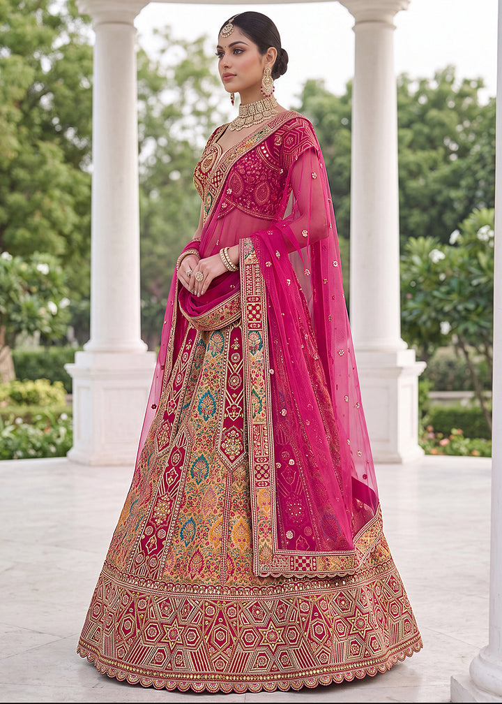 Buy Now Silk Multicolor Multi Threads &amp; Heavy Designer Lehenga Choli Online in US, UK, Canada, France, Italy, Germany, Sweden, Denmark &amp; Worldwide at Empress.