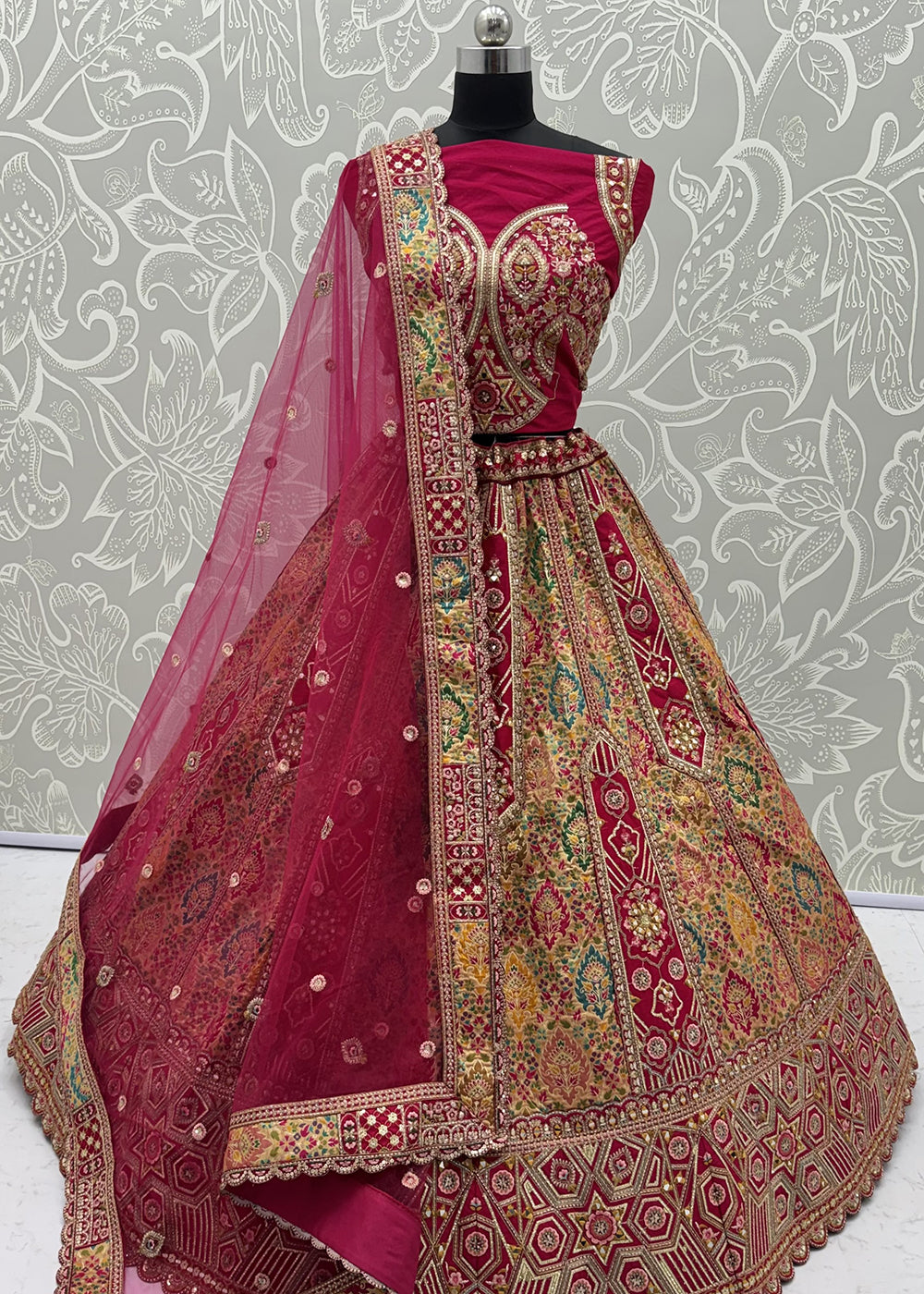 Buy Now Silk Multicolor Multi Threads &amp; Heavy Designer Lehenga Choli Online in US, UK, Canada, France, Italy, Germany, Sweden, Denmark &amp; Worldwide at Empress.