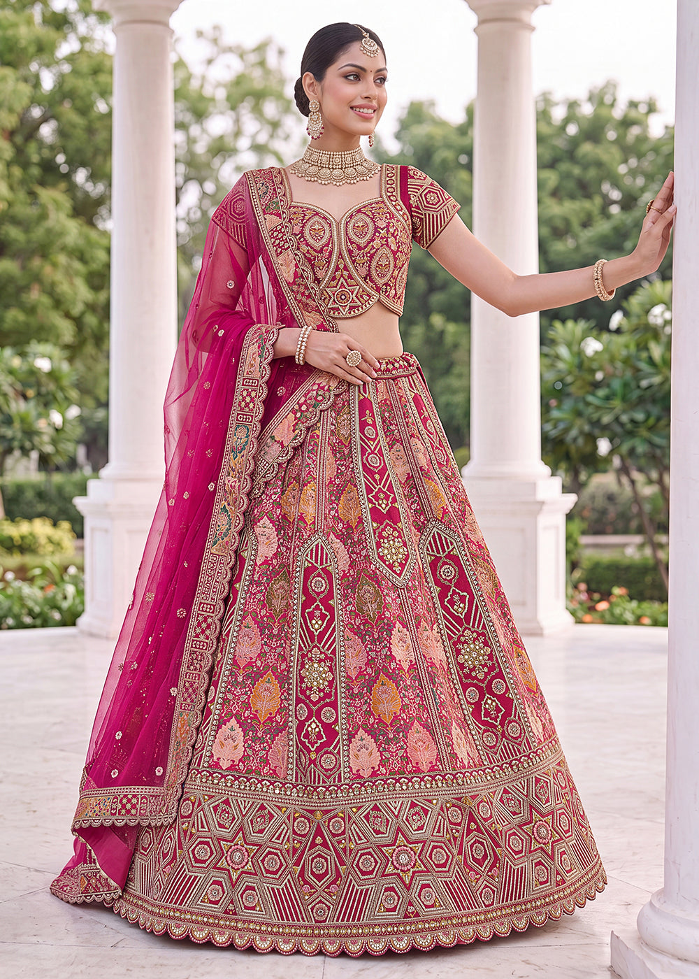 Buy Now Multicolor Silk Multi Threads &amp; Heavy Designer Lehenga Choli Online in US, UK, Canada, France, Italy, Germany, Sweden, Denmark &amp; Worldwide at Empress.