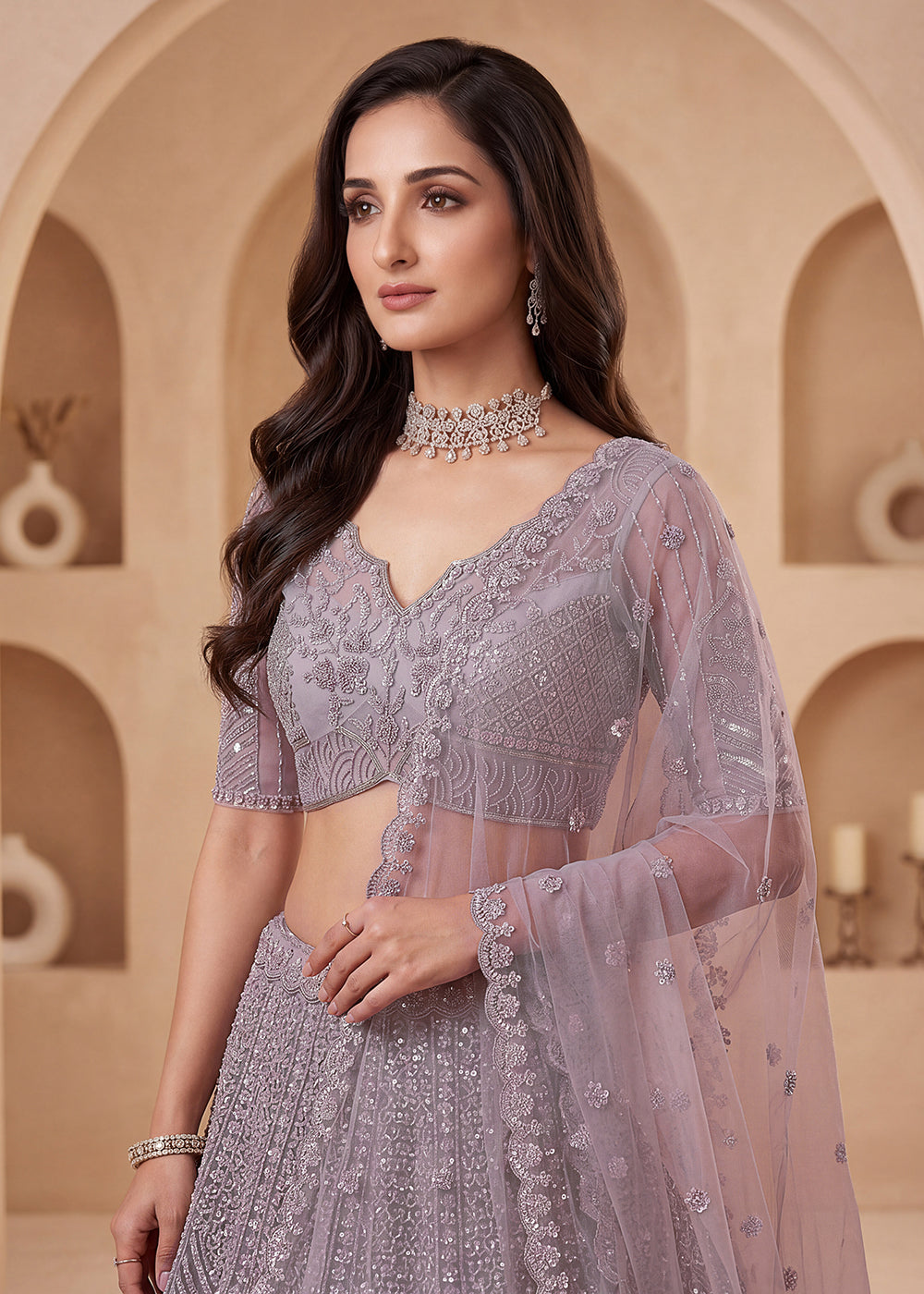 Buy Now Lavender Color Threads &amp; Sequins Designer Lehenga Choli Online in US, UK, Canada, France, Italy, Germany, Sweden, Austria, UAE &amp; Worldwide at Empress.
