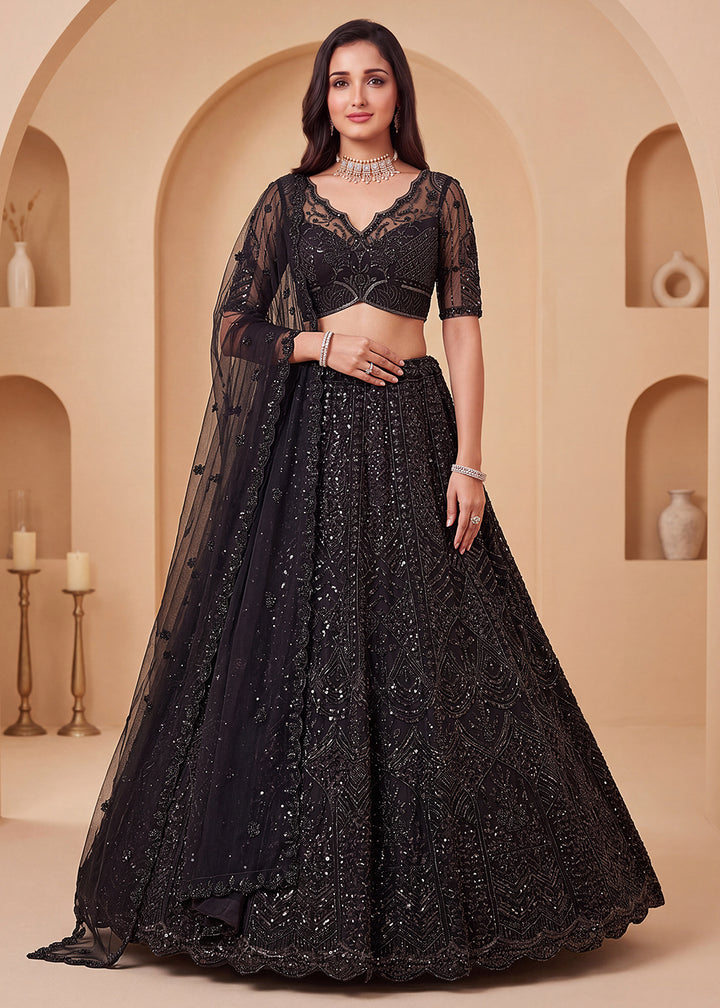 Buy Now Black Color Threads &amp; Sequins Designer Lehenga Choli Online in US, UK, Canada, France, Italy, Germany, Sweden, Austria, UAE &amp; Worldwide at Empress.