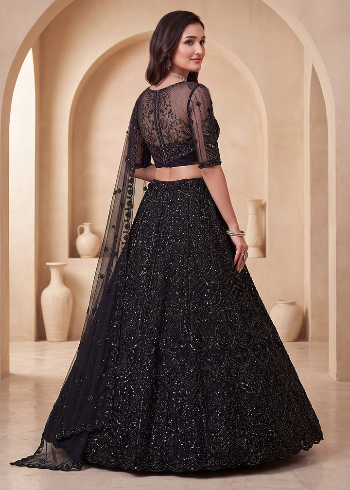 Buy Now Black Color Threads &amp; Sequins Designer Lehenga Choli Online in US, UK, Canada, France, Italy, Germany, Sweden, Austria, UAE &amp; Worldwide at Empress.