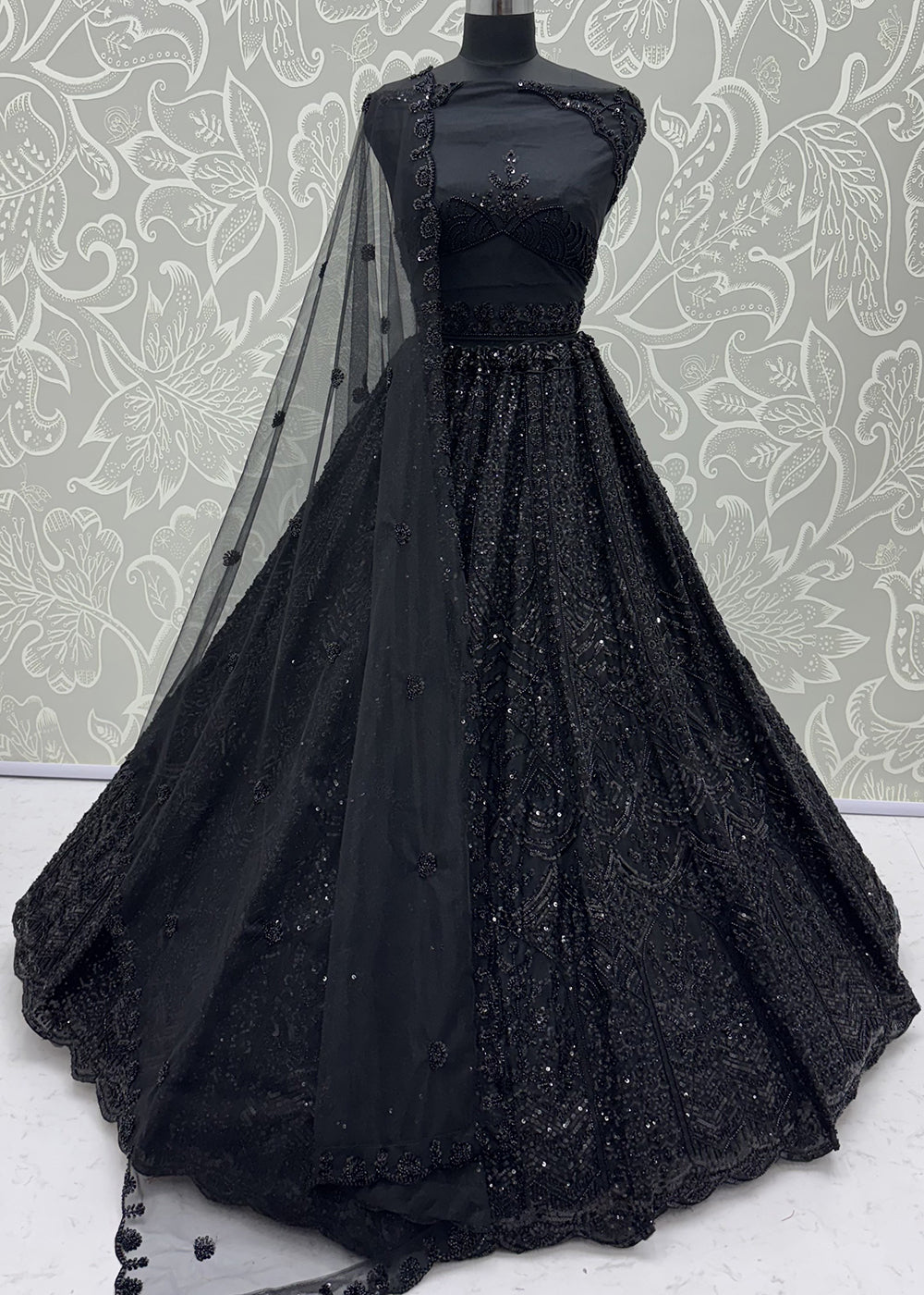 Buy Now Black Color Threads &amp; Sequins Designer Lehenga Choli Online in US, UK, Canada, France, Italy, Germany, Sweden, Austria, UAE &amp; Worldwide at Empress.