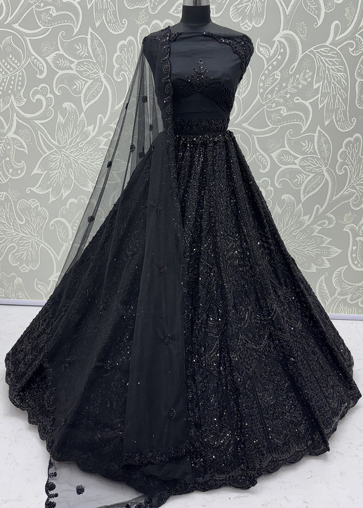 Buy Now Black Color Threads &amp; Sequins Designer Lehenga Choli Online in US, UK, Canada, France, Italy, Germany, Sweden, Austria, UAE &amp; Worldwide at Empress.