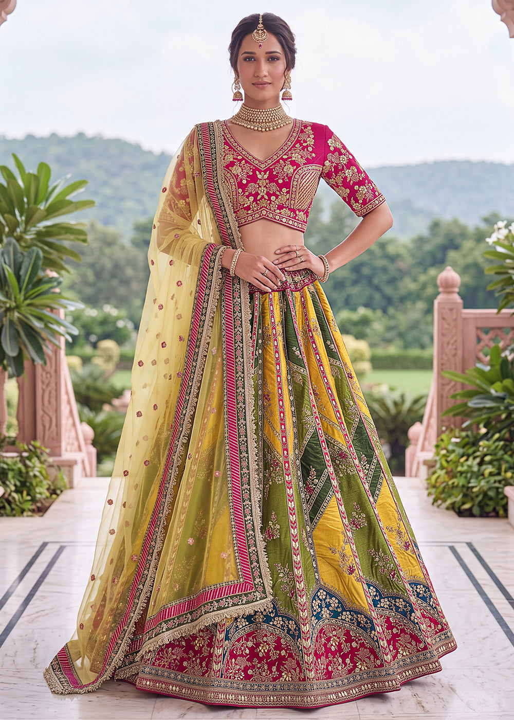 Buy Now Multicolor Premium Heavy Embroidered Bridal Lehanga Choli Online in US, UK, Canada, France, Italy, Germany, Sweden, Austria, UAE &amp; Worldwide at Empress.
