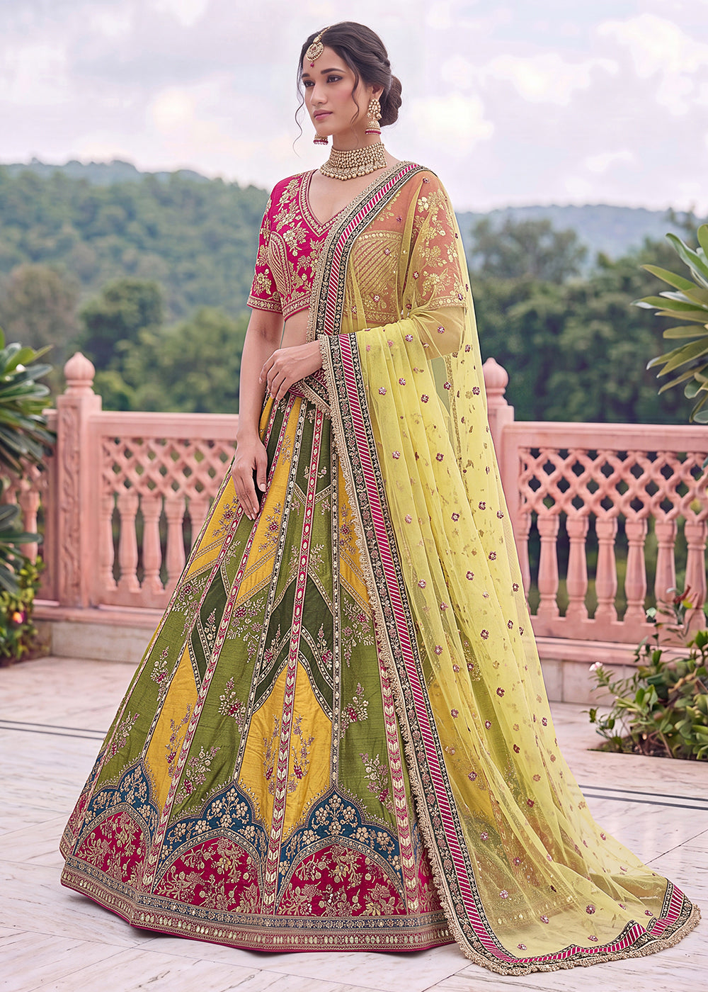 Buy Now Multicolor Premium Heavy Embroidered Bridal Lehanga Choli Online in US, UK, Canada, France, Italy, Germany, Sweden, Austria, UAE &amp; Worldwide at Empress.