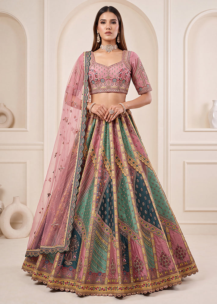 Buy Now Multi Firozi Premium Heavy Embroidered Bridal Lehanga Choli Online in US, UK, Canada, France, Italy, Germany, Sweden, Austria &amp; Worldwide at Empress.