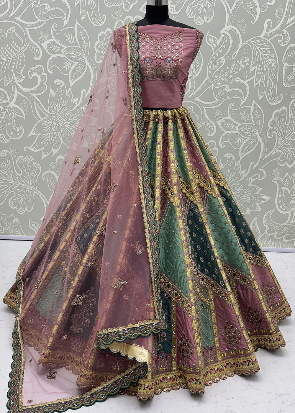 Buy Now Designer Pink Multicolor Embroidered Reception Lehenga Choli Online in US, UK, Canada, France, Italy, Germany, Sweden, Denmark &amp; Worldwide at Empress.