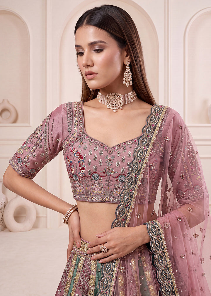 Buy Now Multi Firozi Premium Heavy Embroidered Bridal Lehanga Choli Online in US, UK, Canada, France, Italy, Germany, Sweden, Austria &amp; Worldwide at Empress.