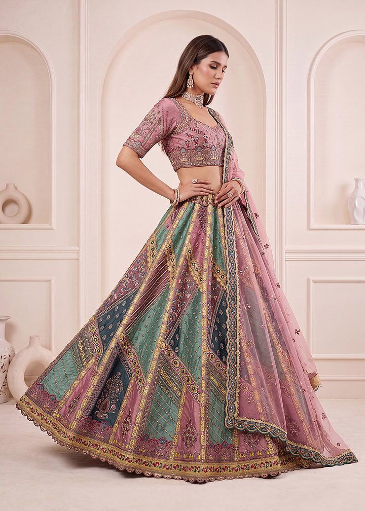 Buy Now Multi Firozi Premium Heavy Embroidered Bridal Lehanga Choli Online in US, UK, Canada, France, Italy, Germany, Sweden, Austria &amp; Worldwide at Empress.