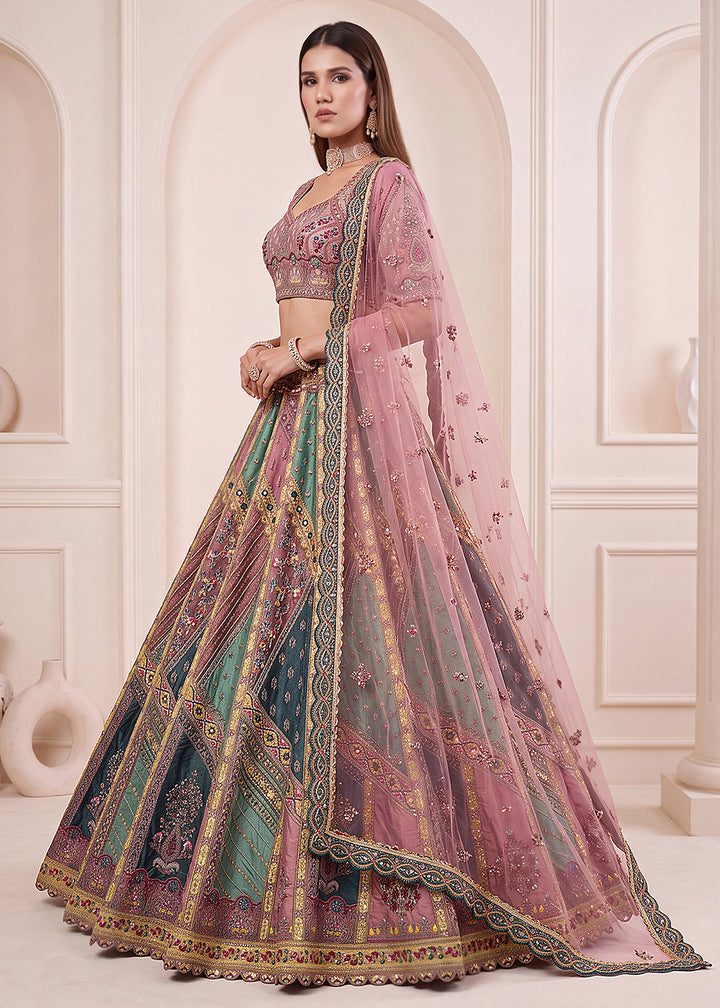 Buy Now Multi Firozi Premium Heavy Embroidered Bridal Lehanga Choli Online in US, UK, Canada, France, Italy, Germany, Sweden, Austria &amp; Worldwide at Empress.