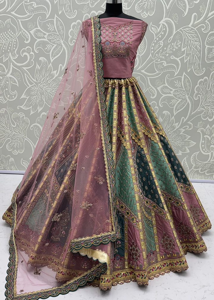 Buy Now Multi Firozi Premium Heavy Embroidered Bridal Lehanga Choli Online in US, UK, Canada, France, Italy, Germany, Sweden, Austria &amp; Worldwide at Empress.