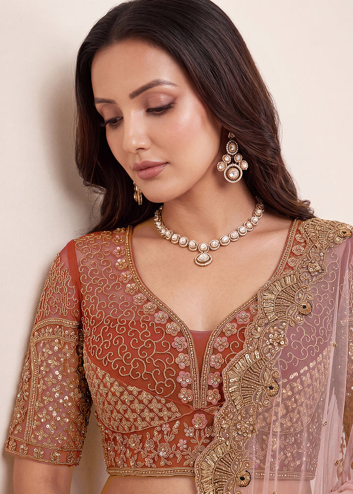 Buy Now Peach Premium Heavy Embroidered Bridal Lehanga Choli Online in US, UK, Canada, France, Italy, Germany, Sweden, Austria, UAE &amp; Worldwide at Empress.