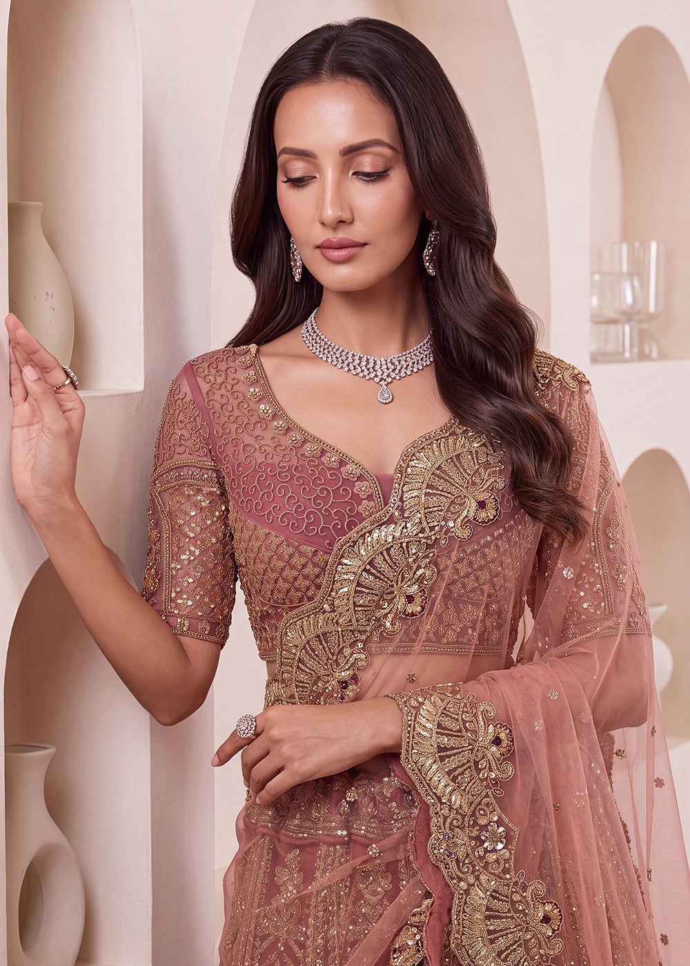 Buy Now Pink Premium Heavy Embroidered Bridal Lehanga Choli Online in US, UK, Canada, France, Italy, Germany, Sweden, Austria, UAE & Worldwide at Empress.