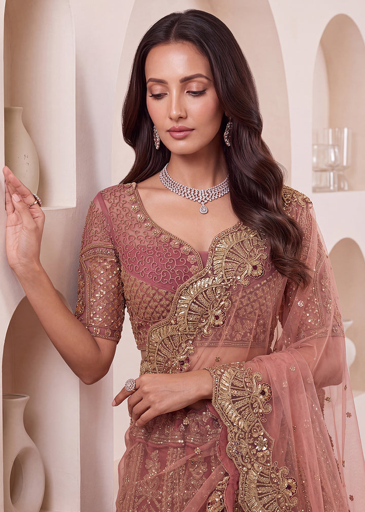 Buy Now Pink Premium Heavy Embroidered Bridal Lehanga Choli Online in US, UK, Canada, France, Italy, Germany, Sweden, Austria, UAE &amp; Worldwide at Empress.