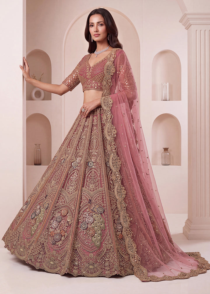 Buy Now Pink Premium Heavy Embroidered Bridal Lehanga Choli Online in US, UK, Canada, France, Italy, Germany, Sweden, Austria, UAE &amp; Worldwide at Empress.