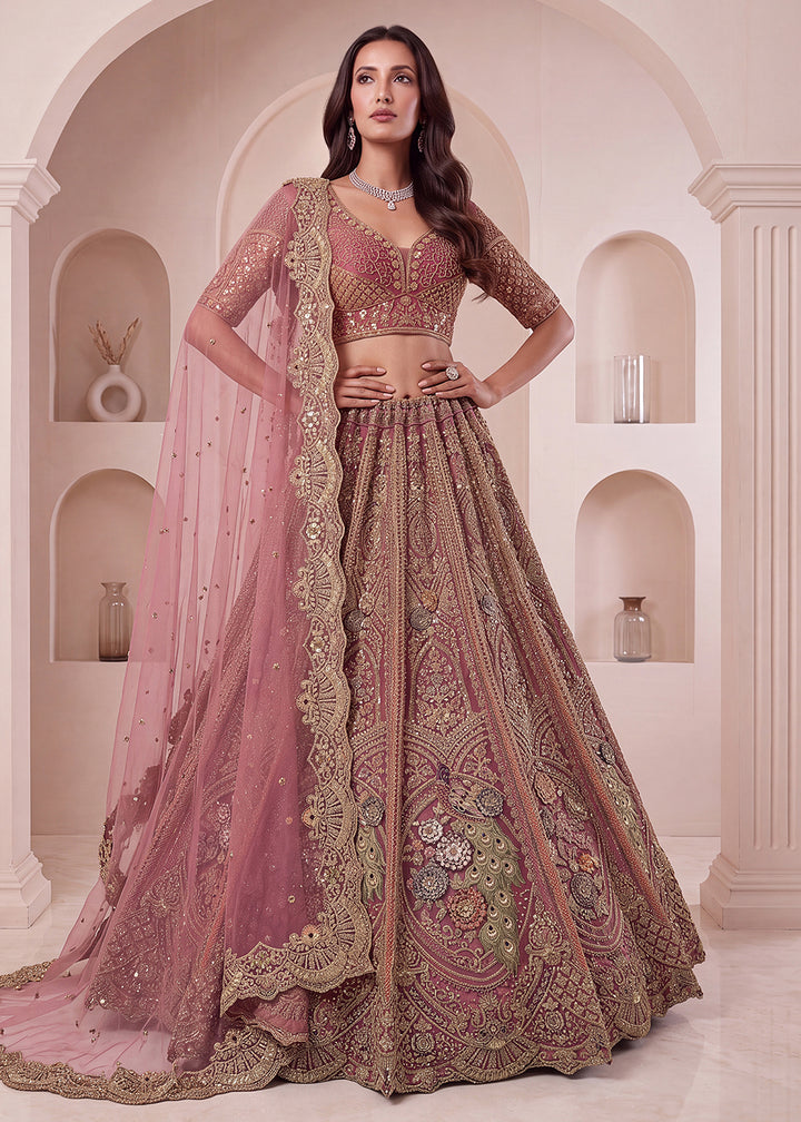 Buy Now Pink Premium Heavy Embroidered Bridal Lehanga Choli Online in US, UK, Canada, France, Italy, Germany, Sweden, Austria, UAE &amp; Worldwide at Empress.