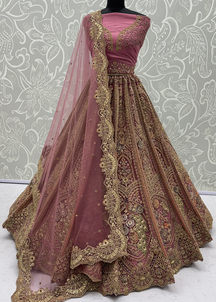 Buy Now Pink Premium Heavy Embroidered Bridal Lehanga Choli Online in US, UK, Canada, France, Italy, Germany, Sweden, Austria, UAE &amp; Worldwide at Empress.