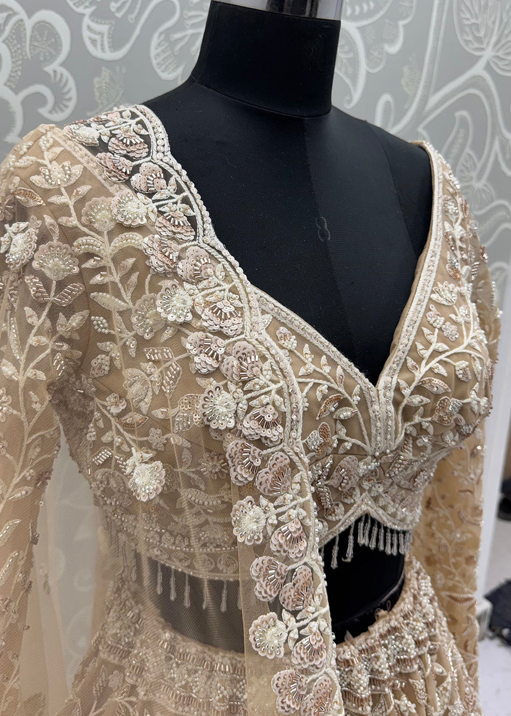 Buy Now Extraordinary Golden Flared Hand-Embroidered Lehenga Choli Online in US, UK, Canada, France, Italy, Germany, Sweden, Denmark &amp; Worldwide at Empress.