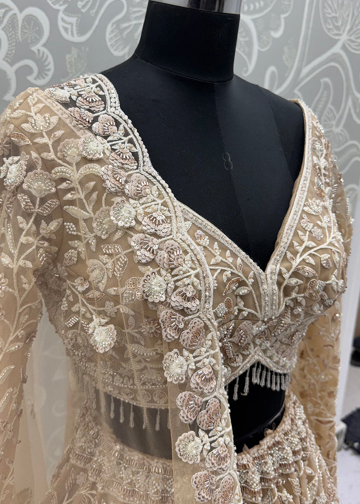 Buy Now Extraordinary Golden Flared Hand-Embroidered Lehenga Choli Online in US, UK, Canada, France, Italy, Germany, Sweden, Denmark &amp; Worldwide at Empress.