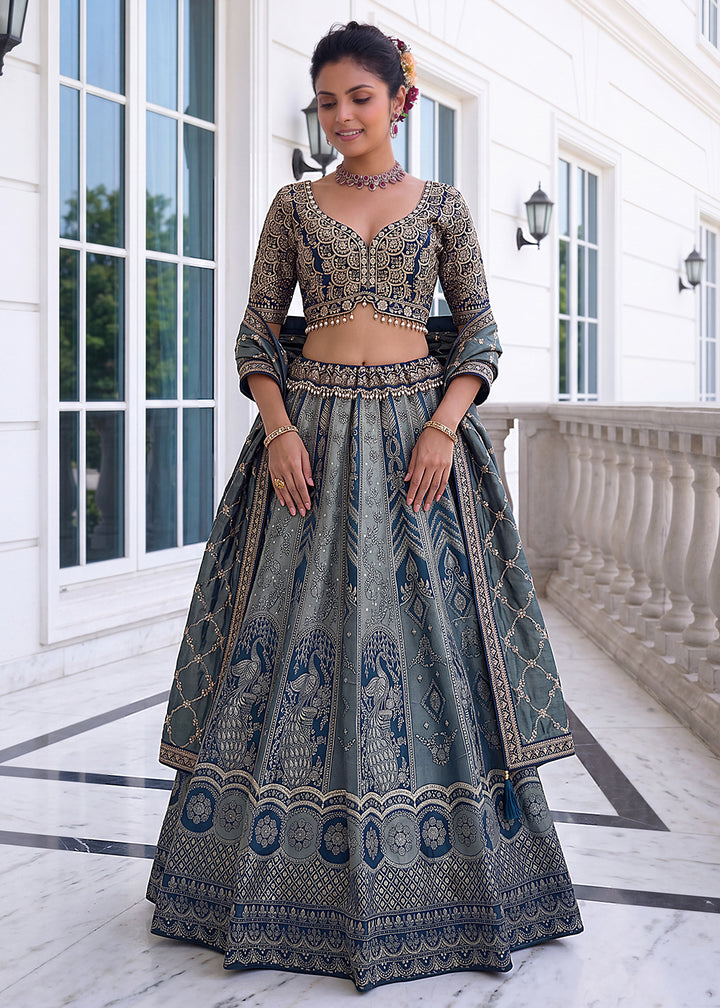 Buy Now Royal Blue Heavy Embroidered Bridesmaids Lehenga Choli Online in US, UK, Canada, France, Italy, Germany, Sweden, Denmark, UAE &amp; Worldwide at Empress.
