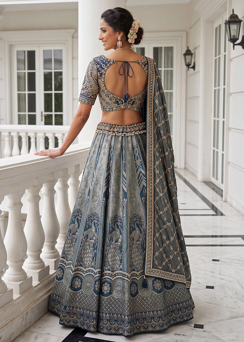 Buy Now Royal Blue Heavy Embroidered Bridesmaids Lehenga Choli Online in US, UK, Canada, France, Italy, Germany, Sweden, Denmark, UAE &amp; Worldwide at Empress.
