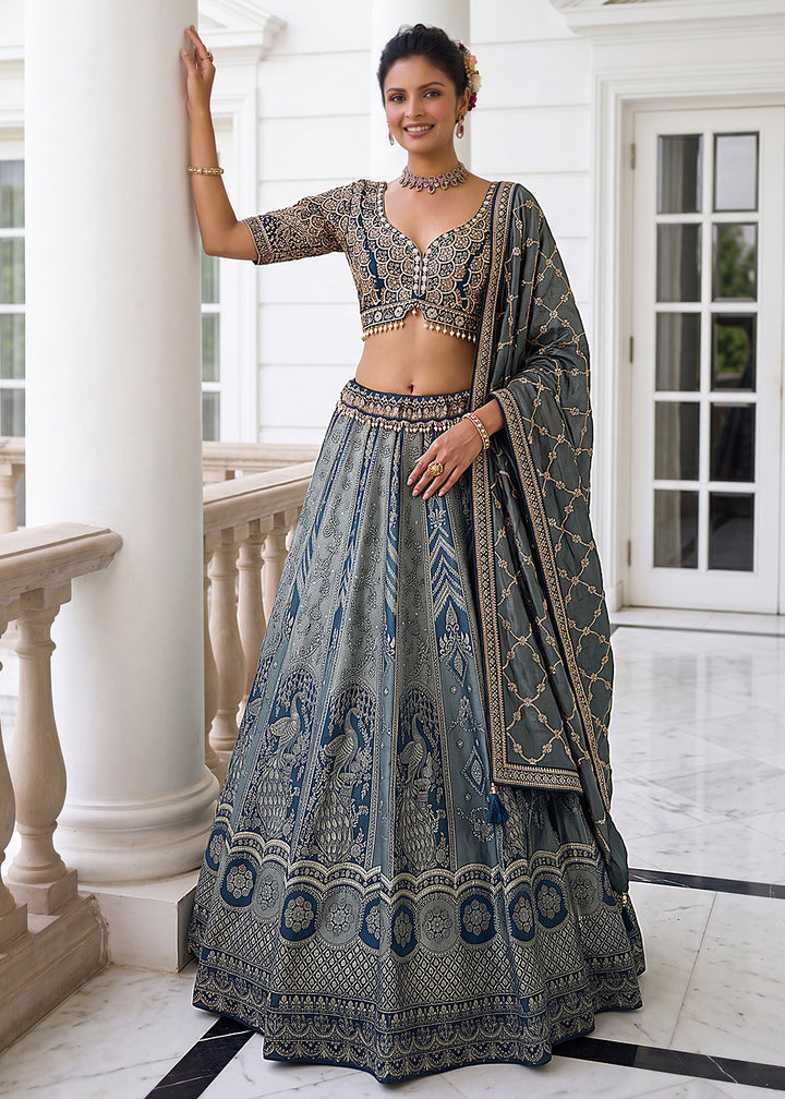 Buy Now Royal Blue Heavy Embroidered Bridesmaids Lehenga Choli Online in US, UK, Canada, France, Italy, Germany, Sweden, Denmark, UAE &amp; Worldwide at Empress.