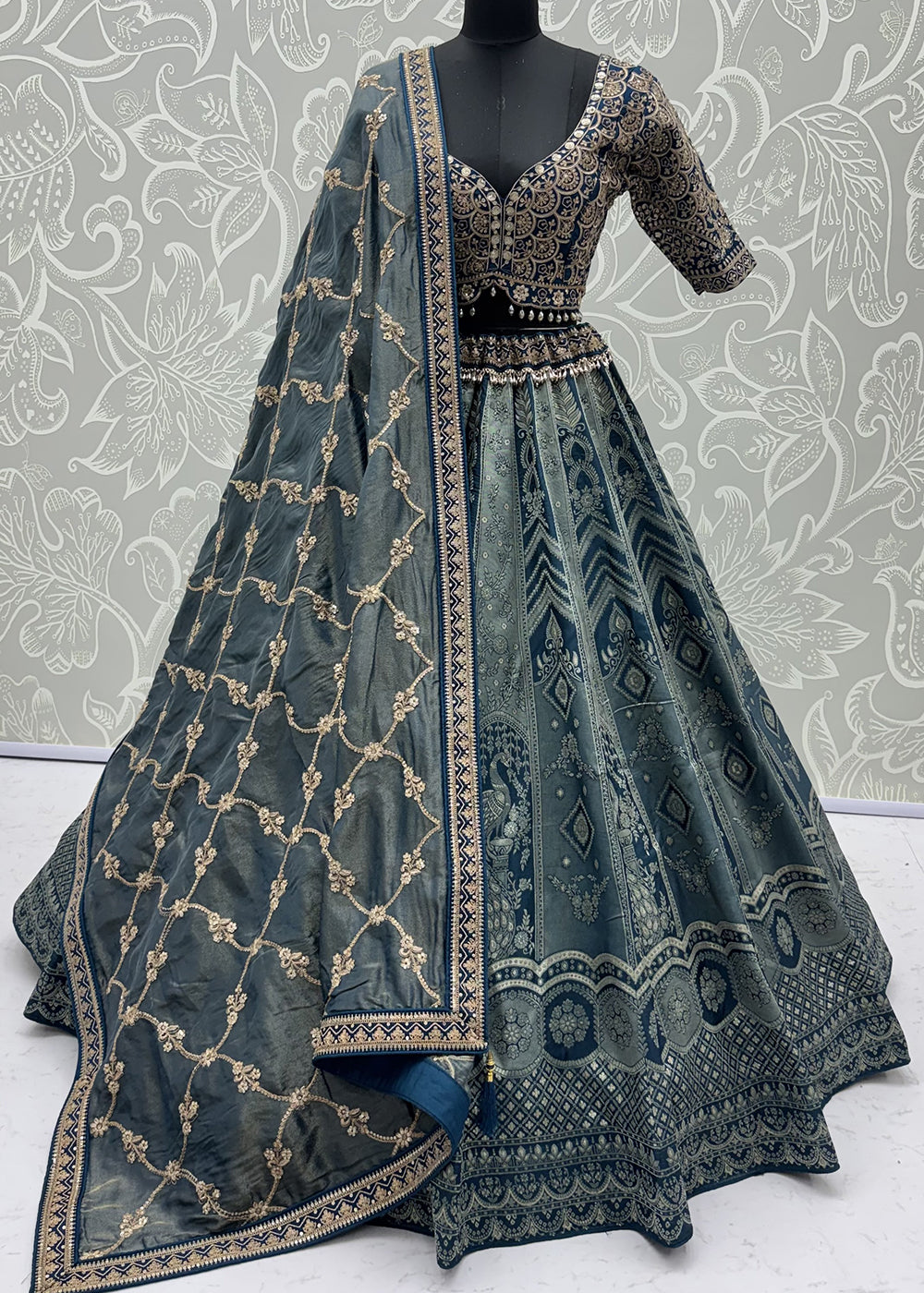 Buy Now Royal Blue Heavy Embroidered Bridesmaids Lehenga Choli Online in US, UK, Canada, France, Italy, Germany, Sweden, Denmark, UAE &amp; Worldwide at Empress.