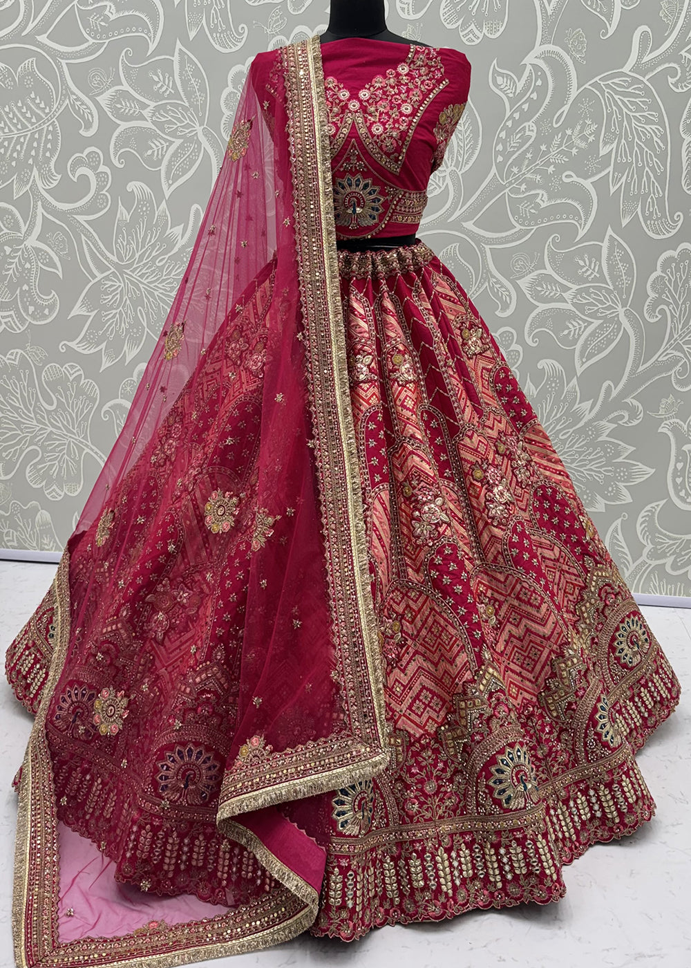 Buy Now Pink Hand Crafted Mirror Traditional Bridal Lehenga Choli Online in US, UK, Canada, France, Italy, Germany, Sweden, Austria, UAE &amp; Worldwide at Empress.
