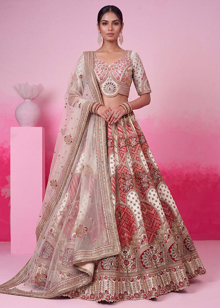 Buy Now White Hand Crafted Mirror Traditional Bridal Lehenga Choli Online in US, UK, Canada, France, Italy, Germany, Sweden, Austria, UAE &amp; Worldwide at Empress.
