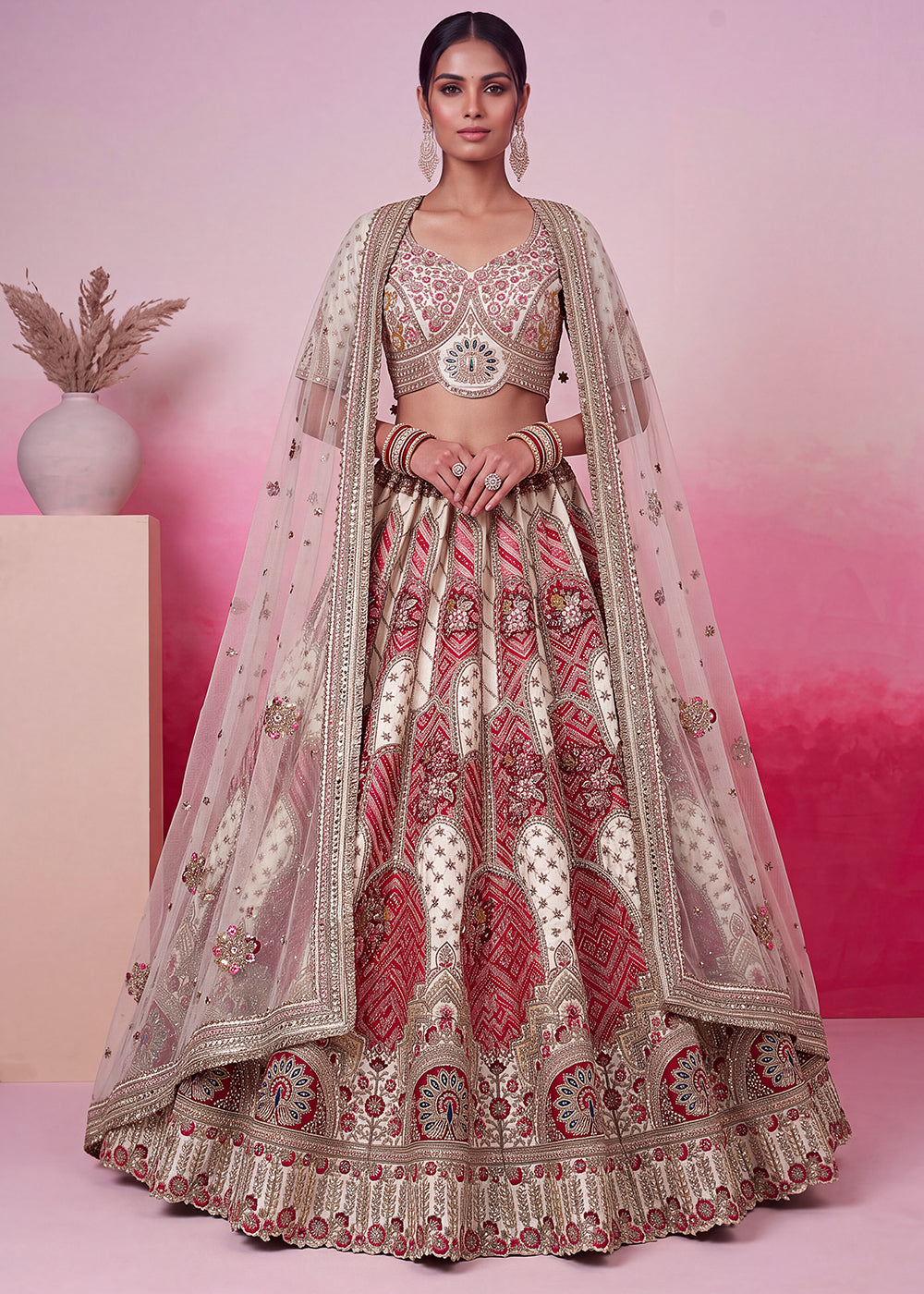 Buy Now White Hand Crafted Mirror Traditional Bridal Lehenga Choli Online in US, UK, Canada, France, Italy, Germany, Sweden, Austria, UAE &amp; Worldwide at Empress.