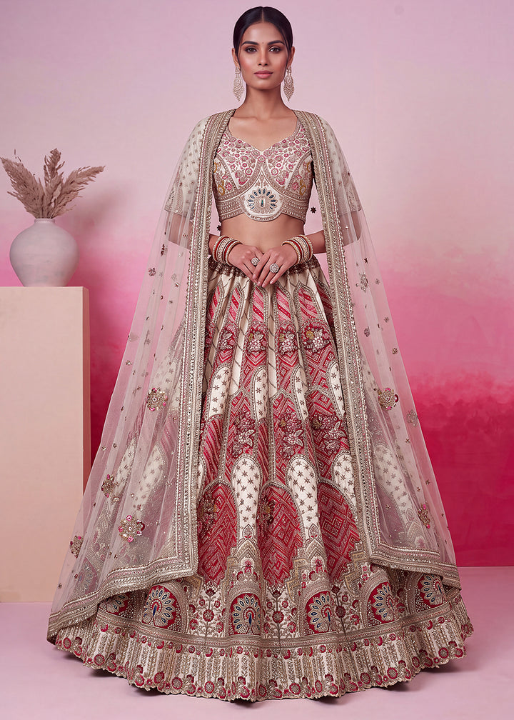 Buy Now White Hand Crafted Mirror Traditional Bridal Lehenga Choli Online in US, UK, Canada, France, Italy, Germany, Sweden, Austria, UAE &amp; Worldwide at Empress.