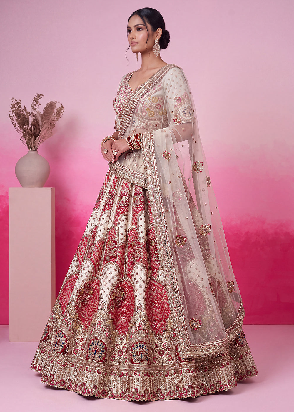 Buy Now White Hand Crafted Mirror Traditional Bridal Lehenga Choli Online in US, UK, Canada, France, Italy, Germany, Sweden, Austria, UAE &amp; Worldwide at Empress.