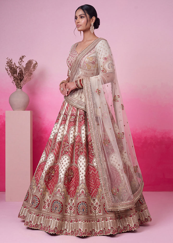 Buy Now White Hand Crafted Mirror Traditional Bridal Lehenga Choli Online in US, UK, Canada, France, Italy, Germany, Sweden, Austria, UAE &amp; Worldwide at Empress.