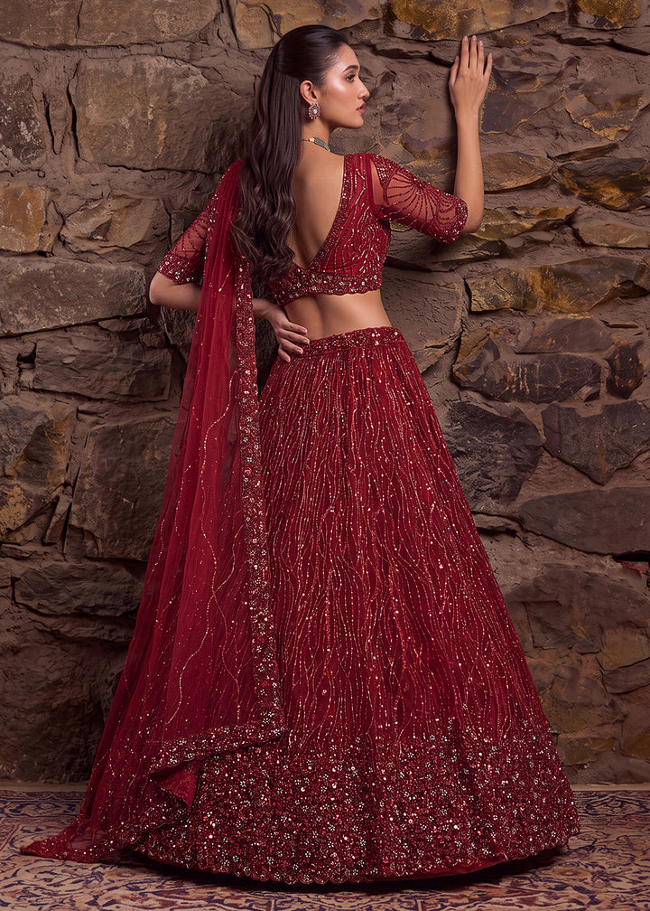 Buy Now Red Premium Heavy Embroidered Bridal Lehanga Choli Online in US, UK, Canada, France, Italy, Germany, Sweden, Austria, UAE &amp; Worldwide at Empress.