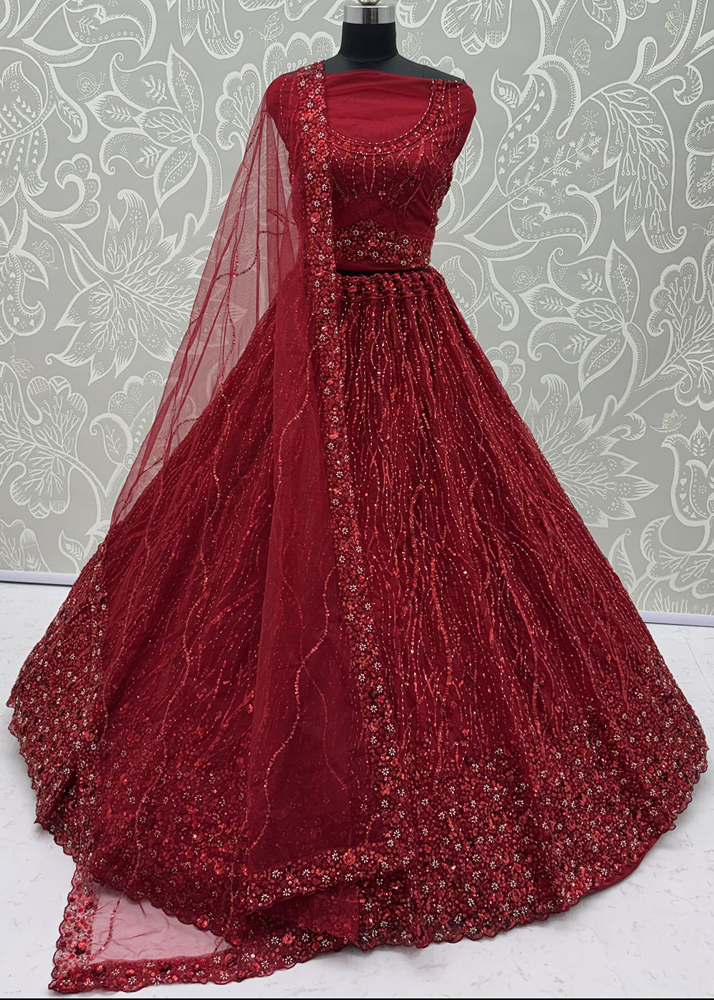 Buy Now Red Premium Heavy Embroidered Bridal Lehanga Choli Online in US, UK, Canada, France, Italy, Germany, Sweden, Austria, UAE &amp; Worldwide at Empress.